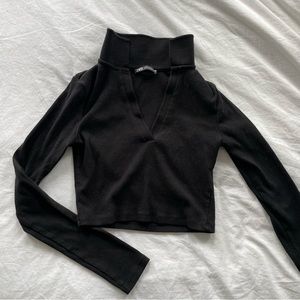 Black Zara Cropped Collared long sleeve tshirt